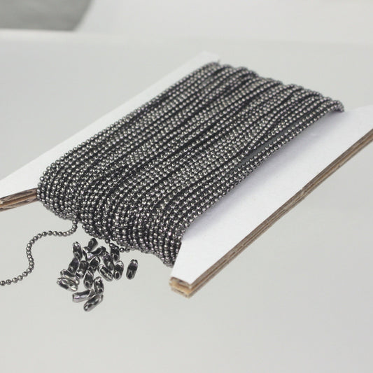 Gunmetal Ball Chain Bulk, 10 ft. spool of FACET micro ball chain - 1.2mm ball size w/ FREE 10 connectors (Insert) - 12DC