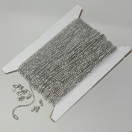 Rhodium Plated Ball Chain Bulk, 10 ft. spool of FACET micro  ball chain - 1.2mm ball w/ FREE 10 connectors (Insert) - 12DC