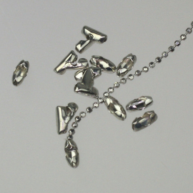 100pcs of Rhodium Plated ball chain connector for 1.5mm and 1.2mm chain - Insert Type - BALLCON15