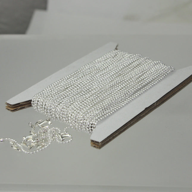 Sterling Silver Plated Ball Chain Bulk, 32 ft. spool of FACET micro ball chain - 1.2mm ball w/ FREE 10 connectors (Insert) - 12DC