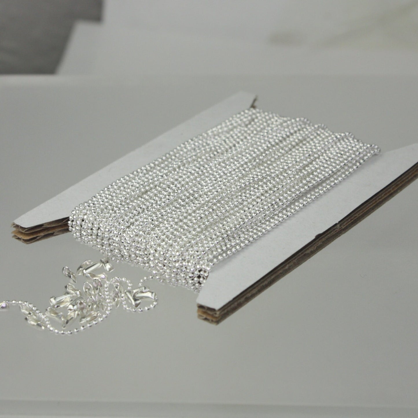 Sterling Silver Plated Ball Chain Bulk, 100 ft. spool of FACET micro ball chain - 1.2mm ball w/ FREE 100 connectors (Insert) - 12DC