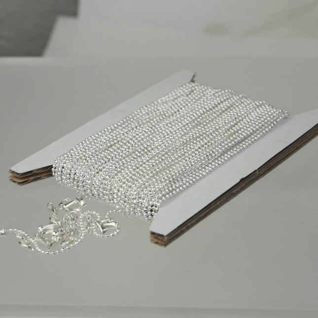 Sterling Silver Plated Ball Chain Bulk, 100 ft. spool of FACET micro ball chain - 1.2mm ball w/ FREE 100 connectors (Insert) - 12DC