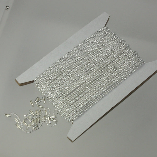 Sterling Silver Plated Ball Chain Bulk, 32 ft. spool of FACET micro ball chain - 1.2mm ball w/ FREE 10 connectors (Insert) - 12DC