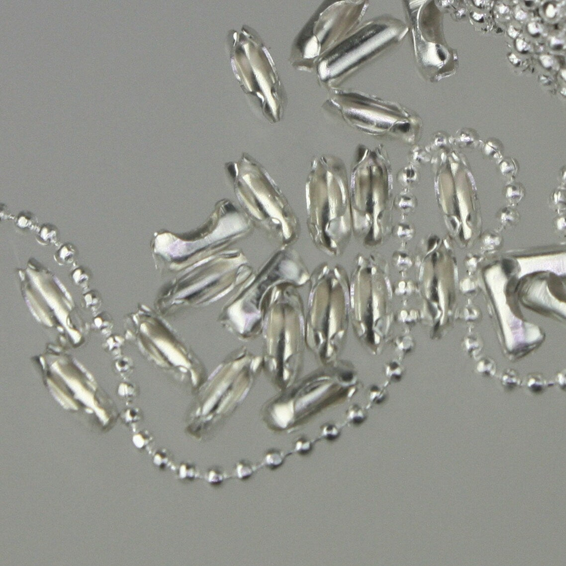 Sterling Silver Plated Ball Chain Bulk, 100 ft. spool of FACET micro ball chain - 1.2mm ball w/ FREE 100 connectors (Insert) - 12DC