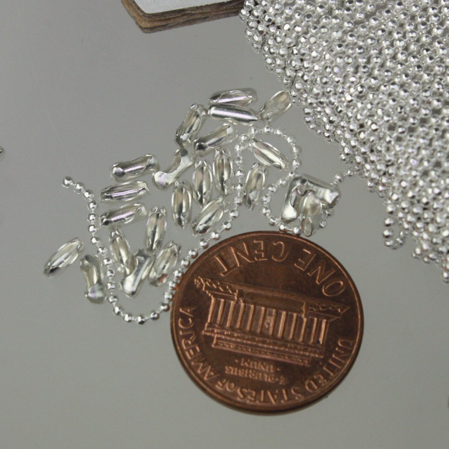Sterling Silver Plated Ball Chain Bulk, 100 ft. spool of FACET micro ball chain - 1.2mm ball w/ FREE 100 connectors (Insert) - 12DC