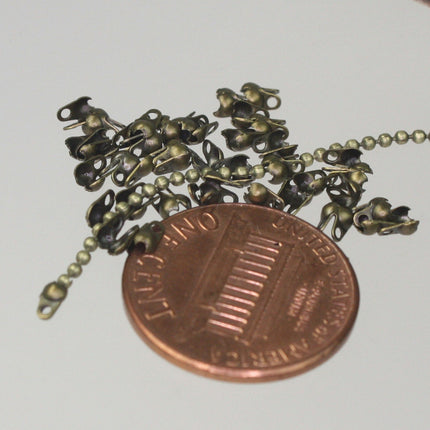 100pcs of Antique Brass Plated ball chain connector for ONLY 1.2mm chain (Crimp type)