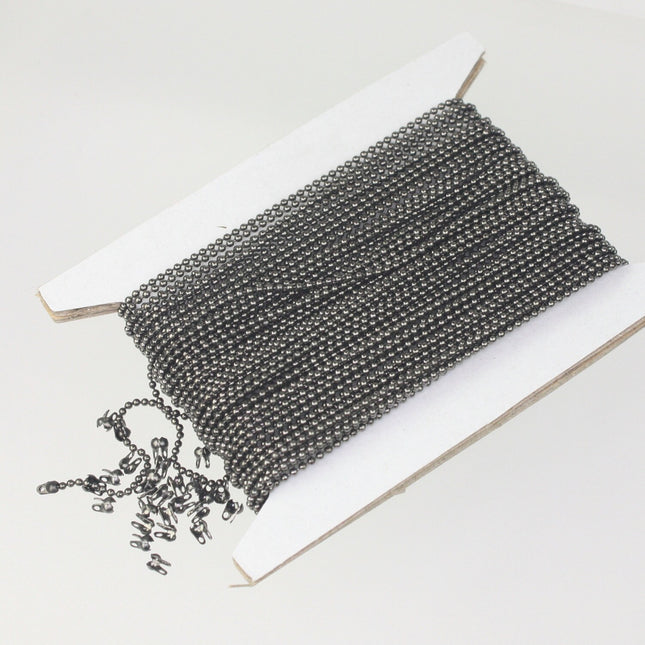 32 feet Black Ball Chain Ball Chain ROUND micro ball chain bulk chain - 1.2mm ball size w/ FREE 10 connectors (Crimp) - 12BALL