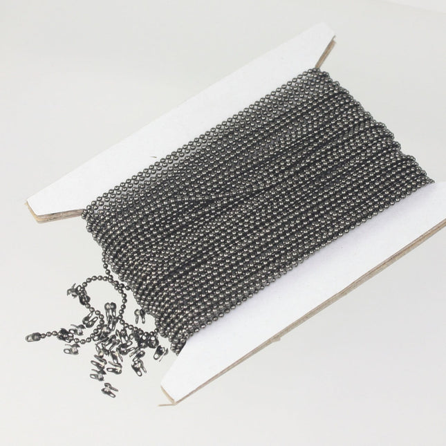 Black Chain 10 feet Ball Chain ROUND micro ball chain - 1.2mm ball size w/ FREE 10 connectors (Crimp) - 12BALL