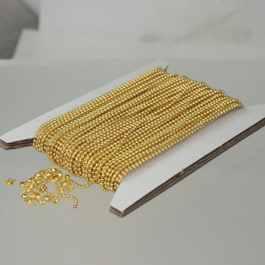 Gold Plated Chain 10 feet Ball ROUND micro ball chain - 1.2mm ball size w/ FREE 10 connectors (Crimp) - 12BALL