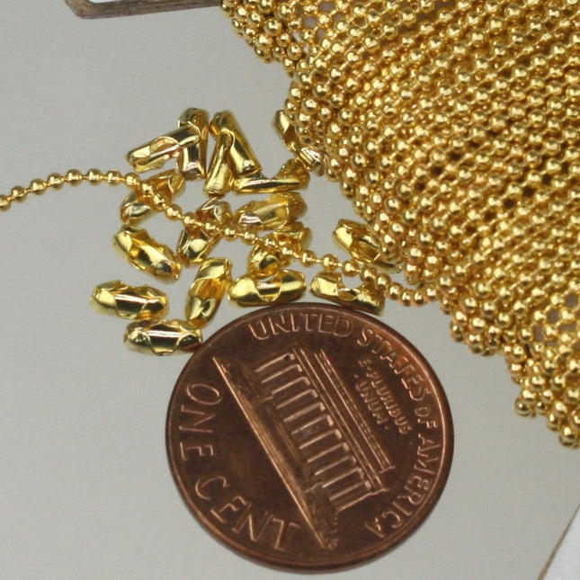 Gold Plated Chain 32 feet Ball ROUND micro ball chain - 1.2mm ball size w/ FREE 10 connectors (Insert) - 12BALL