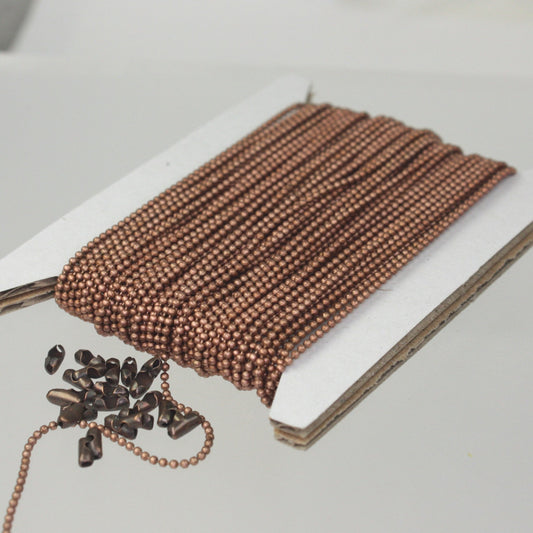 100 feet Antique Copper Ball Chain ROUND micro ball chain bulk chain - 1.2mm ball size w/ FREE 100 connectors (Insert) - 12BALL
