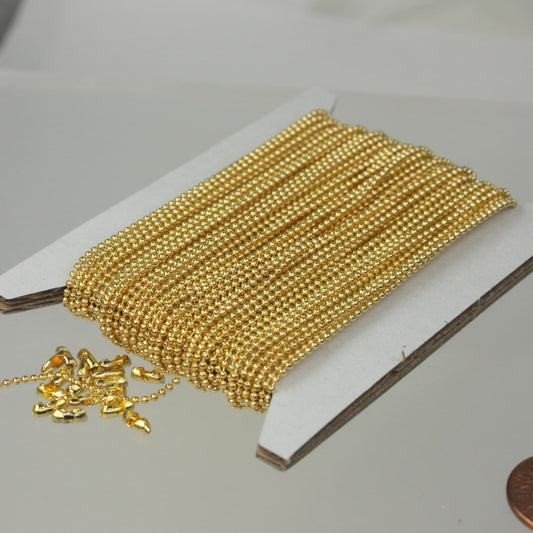 Gold Plated Chain 32 feet Ball ROUND micro ball chain - 1.2mm ball size w/ FREE 10 connectors (Insert) - 12BALL