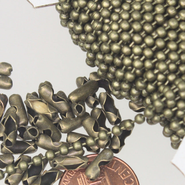 Wholesale Lot 300 ft. spool of Antique Brass ROUND ball chain - 2.4mm ball size - with FREE 200pcs Connectors (Inseert)  - 24BALL