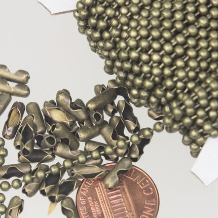 Antique Bronze Chain Bulk, 12 ft. spool of ROUND BALL chain  - 2.4mm ball size - w/ FREE 10pcs Connectors (Insert) - 24BALL