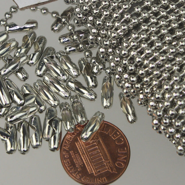 Rhodium Chain Ball Bulk Chain, 32 ft. of ROUND BALL chain  - 2.0mm/2.4mm ball size - w/ FREE 20 pcs Connectors (Insert) - 24BALL