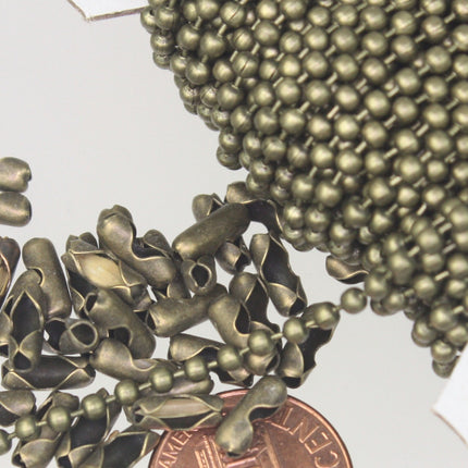 Antique Bronze Chain Bulk, 32 ft. spool of ROUND BALL chain - 2.4mm ball size - w/ FREE 50pcs Connectors (Insert)  - 24BALL