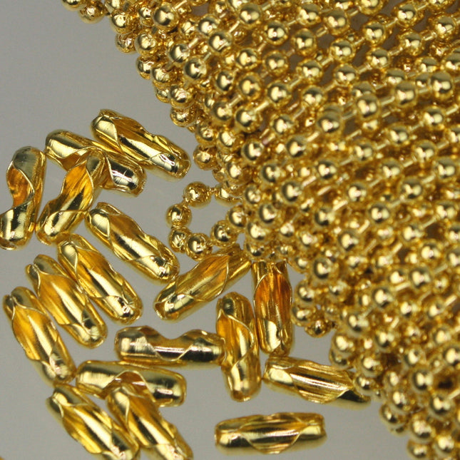Gold Plated Chain Ball Bulk Chain, 32 ft. of ROUND BALL chain -2.4mm ball size - w/ FREE 20 pcs Connectors (Insert) - 24BALL