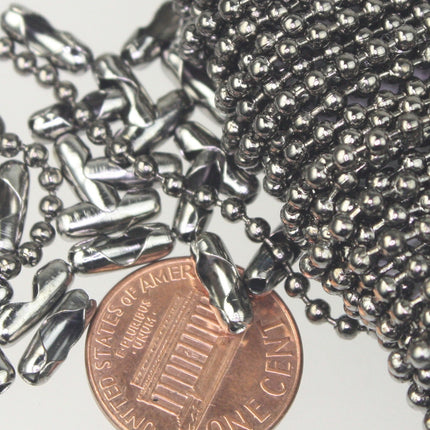 Gunmetal Chain Ball Bulk Chain, 32 ft. of ROUND BALL chain - 2.4mm ball size - w/ FREE 20 pcs Connectors (Insert) - 24BALL
