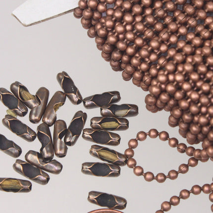 Antique Copper Chain Bulk, 100 ft. spool of ROUND BALL chain - 2.4mm ball size - w/ FREE 100pcs Connectors (Insert) - 24BALL