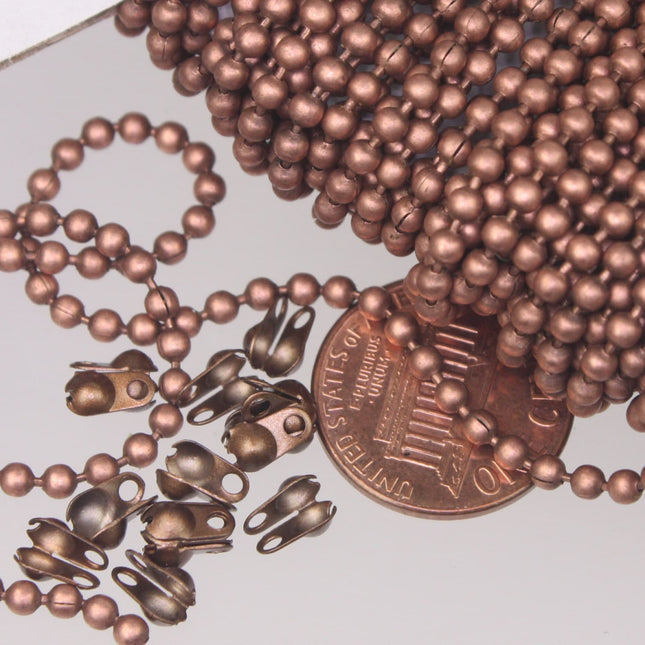 12 ft. spool of Antique Copper ROUND ball chain - 2.4mm ball size - with FREE 10pcs Connectors (Crimp)  - 24BALL