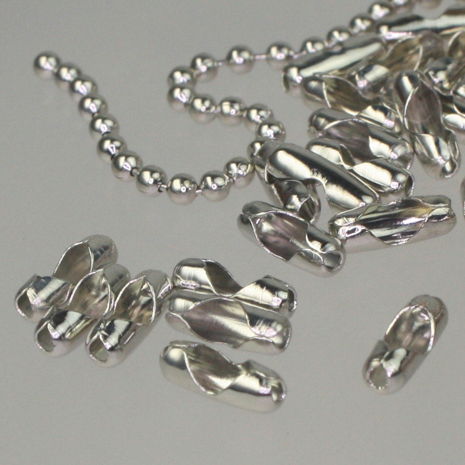 Rhodium Chain Ball Bulk Chain, 32 ft. of ROUND BALL chain - 2.4mm ball size - w/ FREE 20 pcs Connectors (Insert) - 24BALL