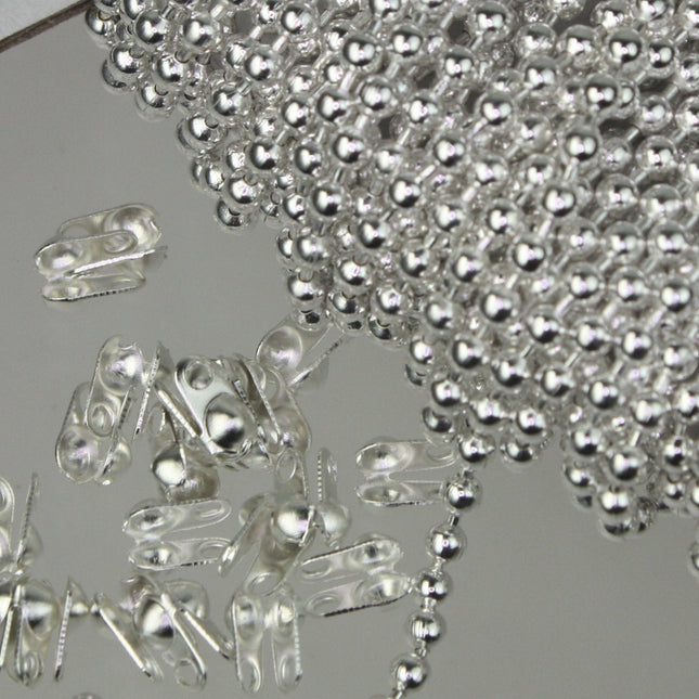12 ft. spool of Silver Plated ROUND ball chain - 2.4mm ball size - with FREE 10pcs Connectors (Crimp)  - 24BALL