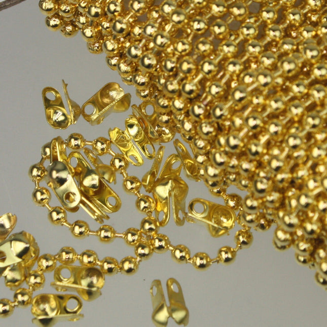 32 ft. spool of Gold Plated ROUND ball chain - 2.4mm ball size - with FREE 50pcs Connectors (Crimp ) - 24BALL
