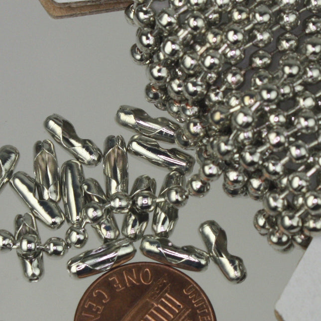 10 ft spool of Rhodium plated BIG ball chain - 3.2mm with 10 connector(Insert) - 32BALL