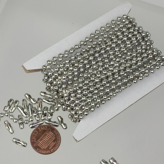 10 ft spool of Rhodium plated BIG ball chain - 3.2mm with 10 connector(Insert) - 32BALL