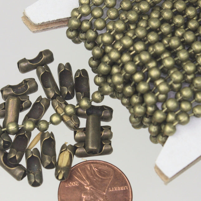 32 ft spool of Antique Brass plated BIG ball chain - 3.2mm with 10 connector(Insert) - 32BALL