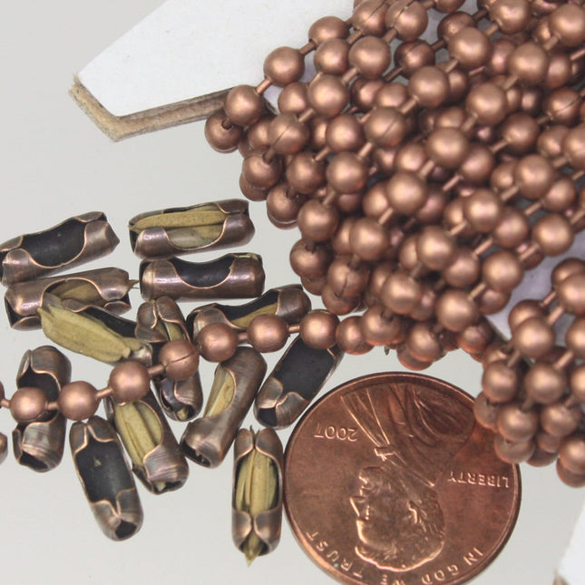 32 ft spool of Antique Copper BIG ball chain - 3.2mm with 10 connector(Insert) - 32BALL