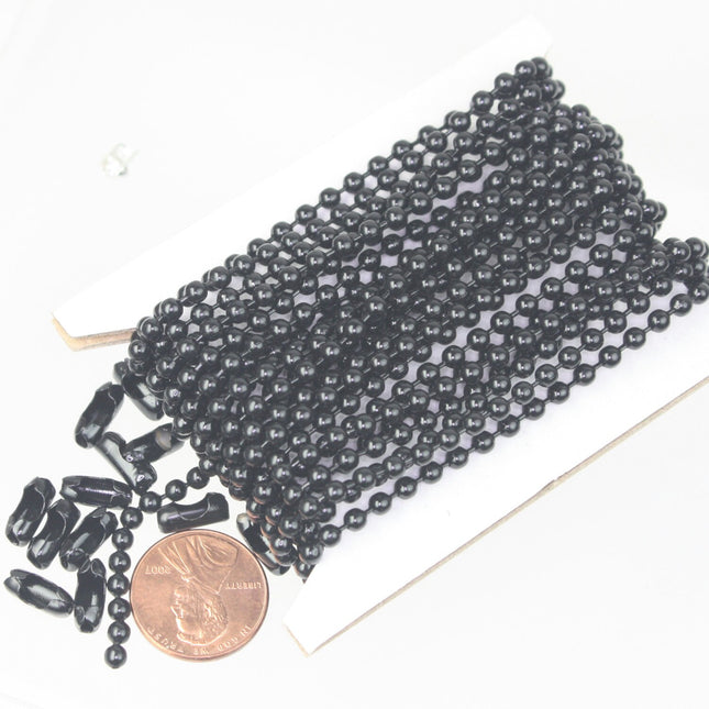 10 ft spool of Black Finished BIG ball chain - 3.2mm with 5 connector(Insert) - 32BALL