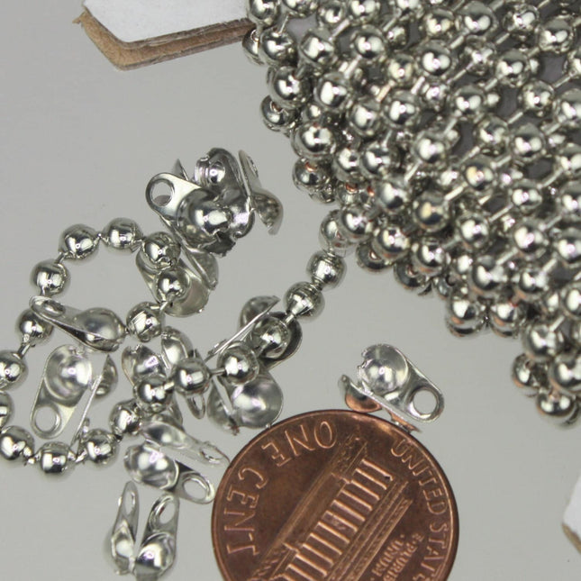 10 ft spool of Rhodium plated BIG ball chain - 3.2mm with 5 connector(Crimp) - 32BALL