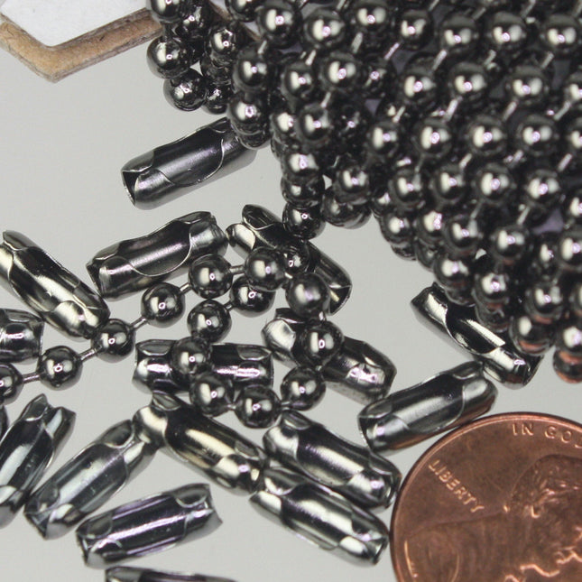 10 ft spool of Gunmetal BIG ball chain - 3.2mm with 5 connector(Insert) - 32BALL