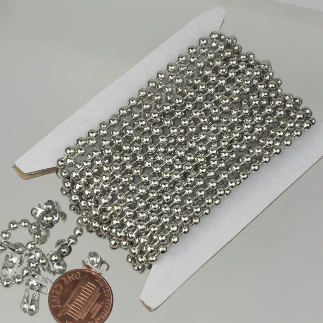 10 ft spool of Rhodium plated BIG ball chain - 3.2mm with 5 connector(Crimp) - 32BALL