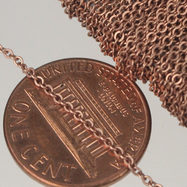 Antique Copper Chain bulk chain, 32 ft spool of Tiny Flat Chain Soldered Cable Chain - 2mm 2x1.4mm - Free Adequate Jumpring 50pcs - 214F