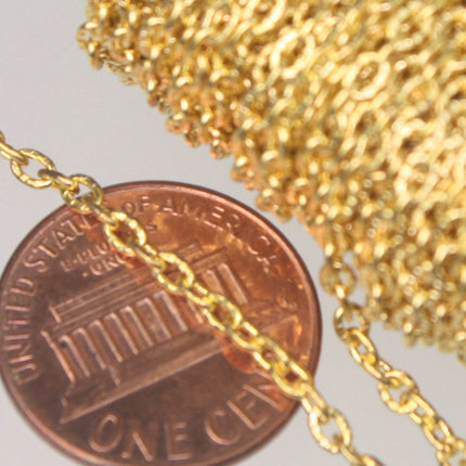 Gold Plated Texture Chain Bulk, 50 ft. of Flat Texture Oval Chunky Cable Chain - 3x2mm Unsoldered - 32TEX
