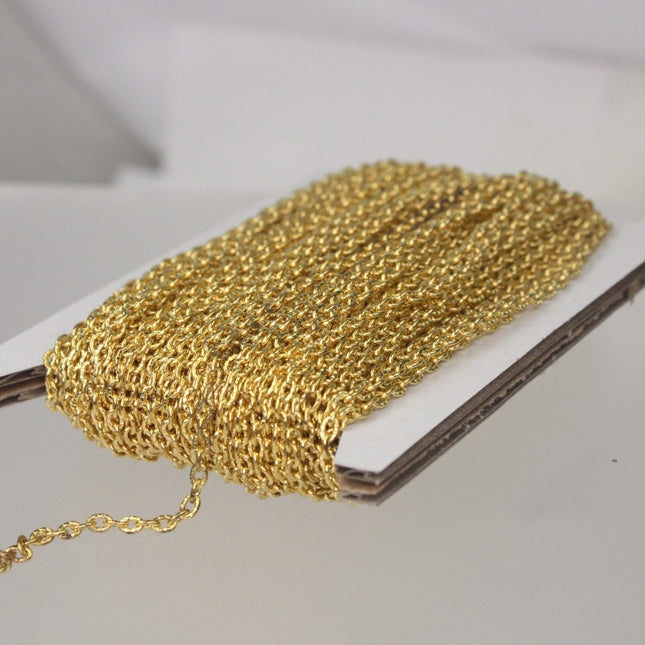 Gold Plated Texture Chain Bulk, 50 ft. of Flat Texture Oval Chunky Cable Chain - 3x2mm Unsoldered - 32TEX