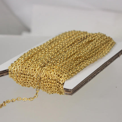 Gold Plated Texture Chain Bulk, 12 ft. of Flat Texture Oval Chunky Cable Chain - 3x2mm Unsoldered - 32TEX