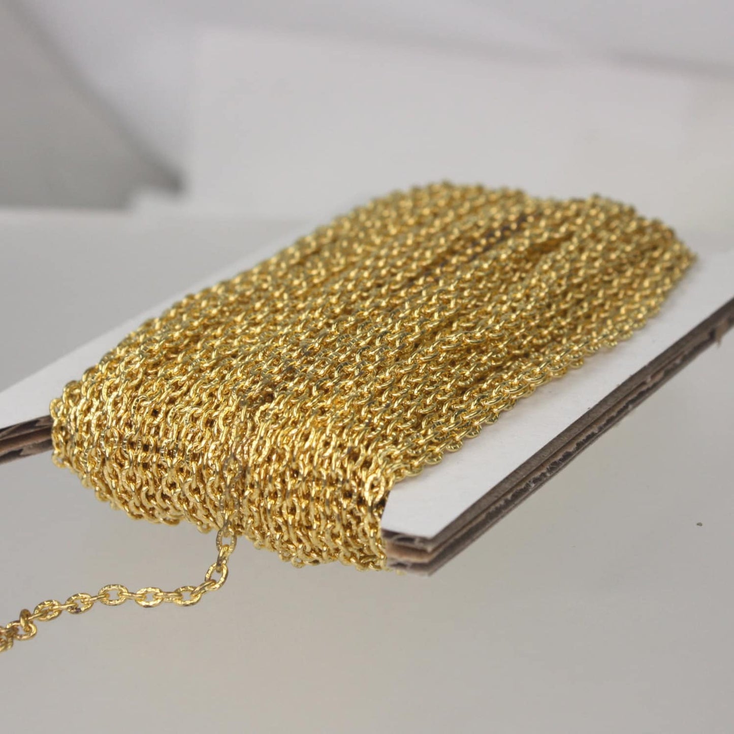 Gold Plated Texture Chain Bulk, 12 ft. of Flat Texture Oval Chunky Cable Chain - 3x2mm Unsoldered - 32TEX