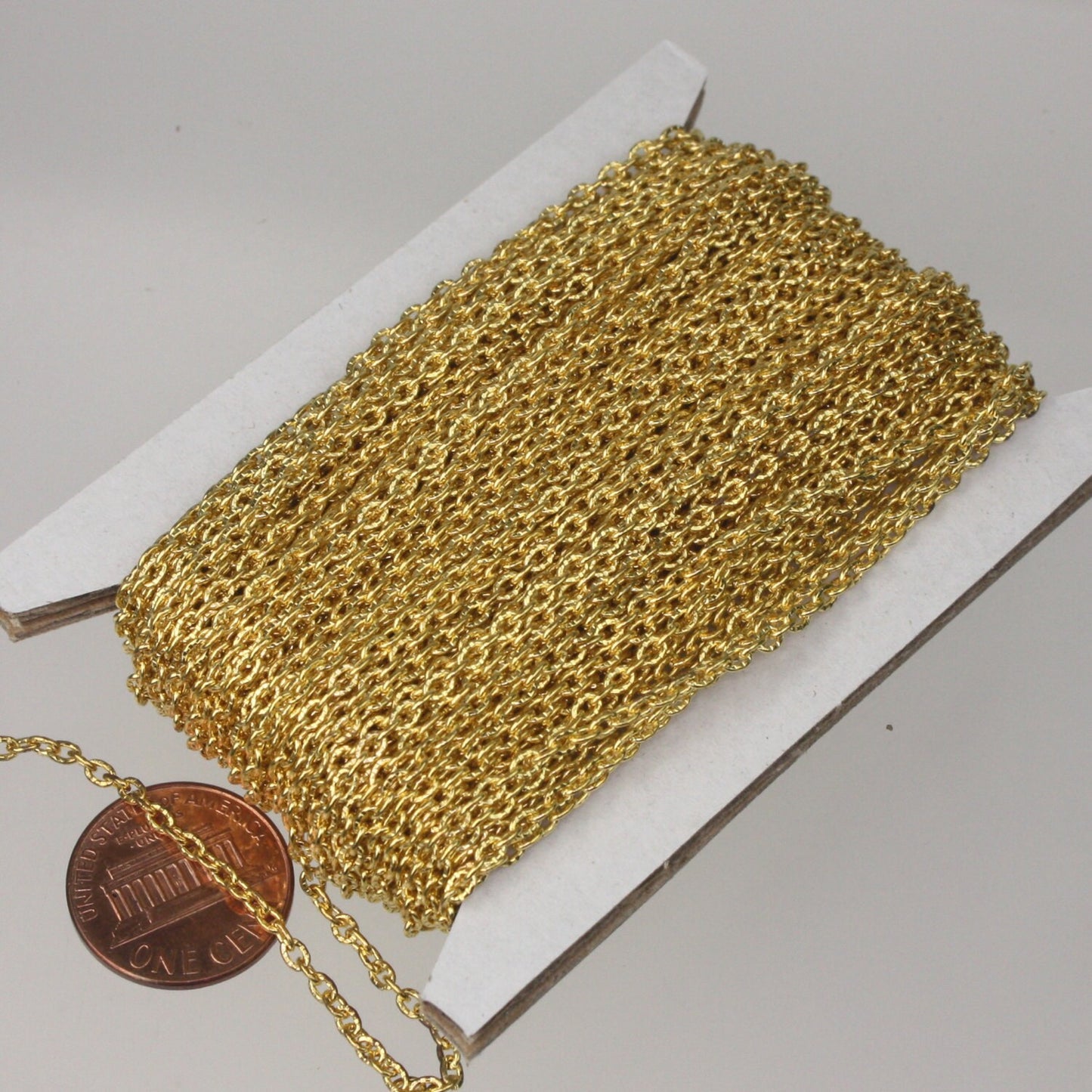 Gold Plated Texture Chain Bulk, 12 ft. of Flat Texture Oval Chunky Cable Chain - 3x2mm Unsoldered - 32TEX
