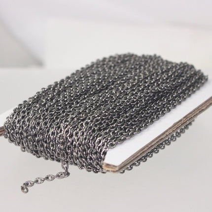 Gunmetal Texture Chain Bulk, 50 ft. of Flat Texture Oval Chunky Cable Chain - 3x2mm Unsoldered - 32TEX