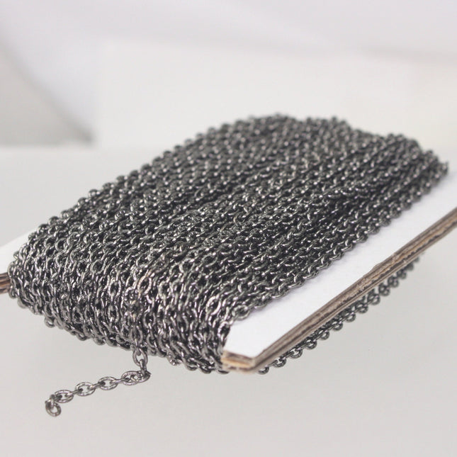 Gunmetal Texture Chain Bulk, 50 ft. of Flat Texture Oval Chunky Cable Chain - 3x2mm Unsoldered - 32TEX