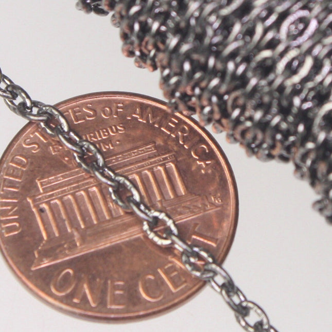 Gunmetal Texture Chain Bulk, 12 ft. of Flat Texture Oval Chunky Cable Chain - 3x2mm Unsoldered - 32TEX