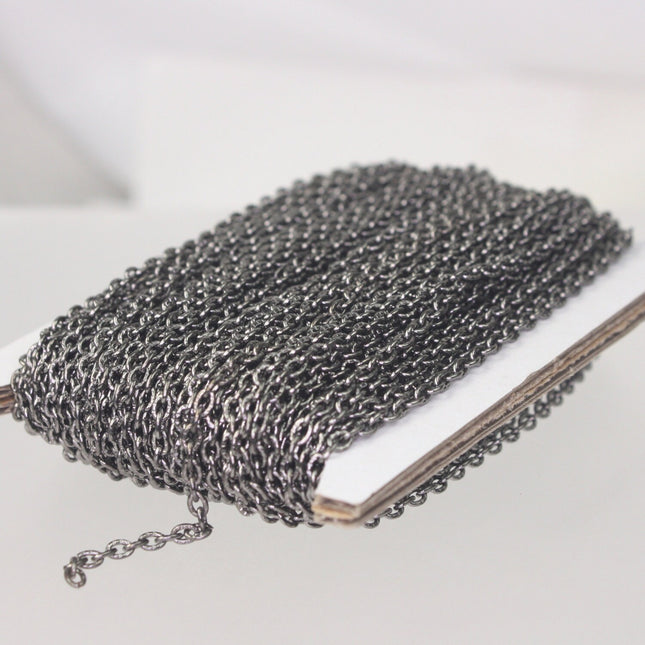 Gunmetal Texture Chain Bulk, 12 ft. of Flat Texture Oval Chunky Cable Chain - 3x2mm Unsoldered - 32TEX