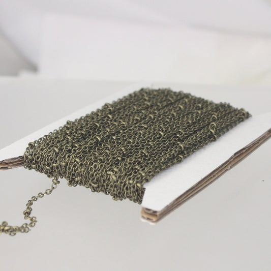 32 ft Antique Brass Satellite Chain Flat BALL Chain - 2.4x1.7mm SOLDERED link - Antique Bronze Tiny Small Ball Flat Cable Chain - 2417FSAT