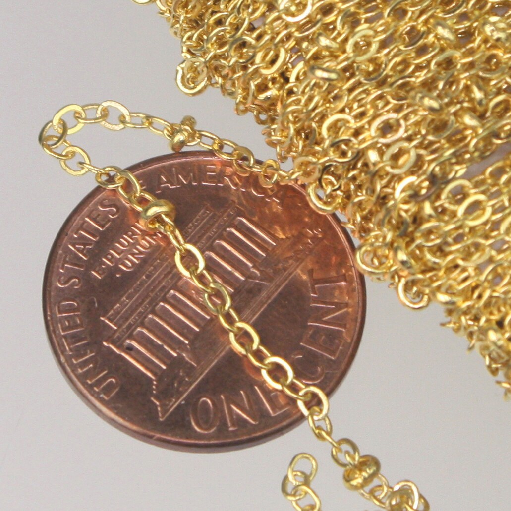 10 ft Gold Plated Satellite Chain Flat BALL Chain - 2.4x1.7mm SOLDERED link - Tiny Small Ball Flat Cable Chain - Bulk Wholesale - 2417FSAT