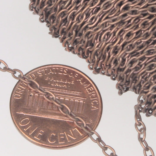 50 ft spool of VINTAGE Antique Copper Plated Oval Round cable chain - 3x2.2mm unsoldered link - - 322CA