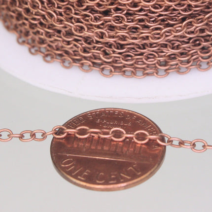 32 ft of Antique Copper (red copper) Plated Round SOLDERED Cable Chain - 2.6x2.1mm SOLDERED Link - 2621S
