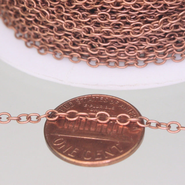 32 ft of Antique Copper (red copper) Plated Round SOLDERED Cable Chain - 2.6x2.1mm SOLDERED Link - 2621S